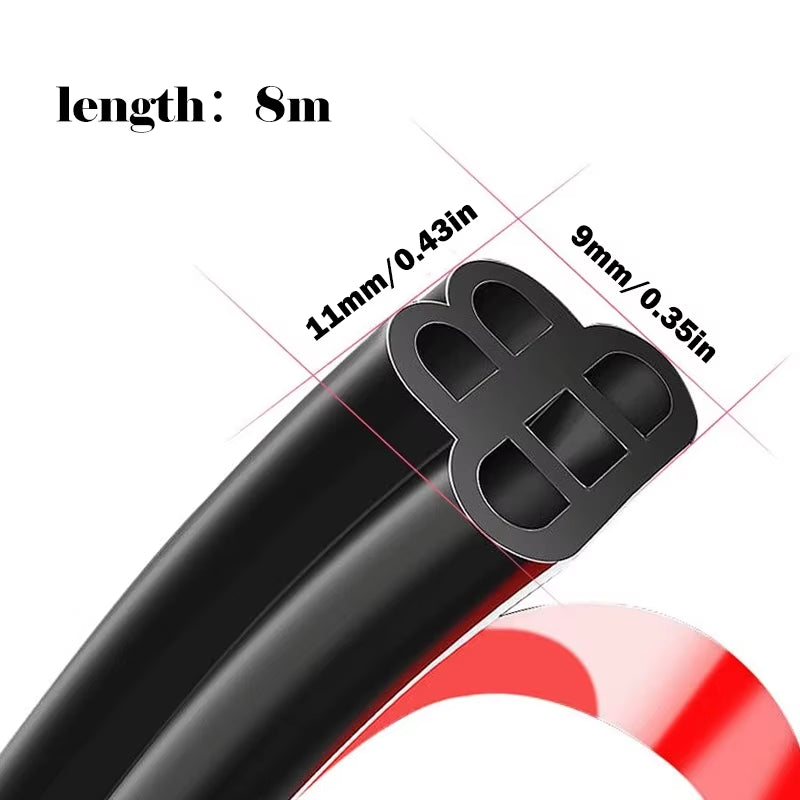 8M Double Layer Car Door Rubber Seal Strips Seal Adhesive Sticker Window Engine Cover Door Trunk Noise Insulation Weatherstrip