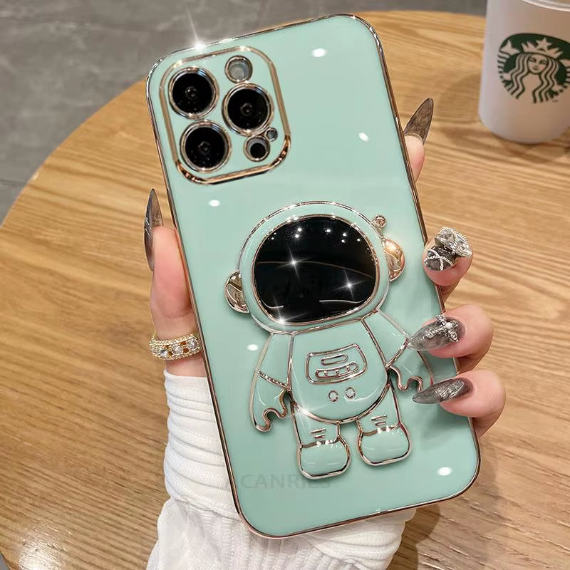 Astronaut Holder Plating Case with Silicone Stand for Samsung Galaxy A54, A34, A14, A15, A25, A35 5G, A24 4G, M54, M14