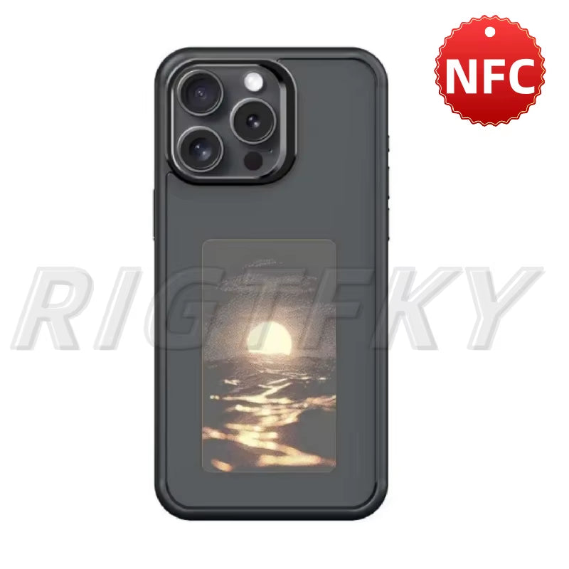 NFC Display Screen Smartphone Case for iPhone 16, 15, 14, 13 Pro Max - Customizable Protective Cover with Battery-Free Design