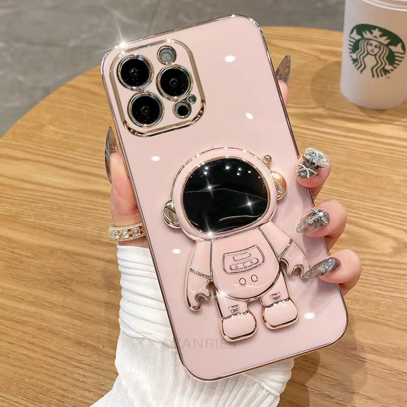 Astronaut Holder Plating Case with Silicone Stand for Samsung Galaxy A54, A34, A14, A15, A25, A35 5G, A24 4G, M54, M14