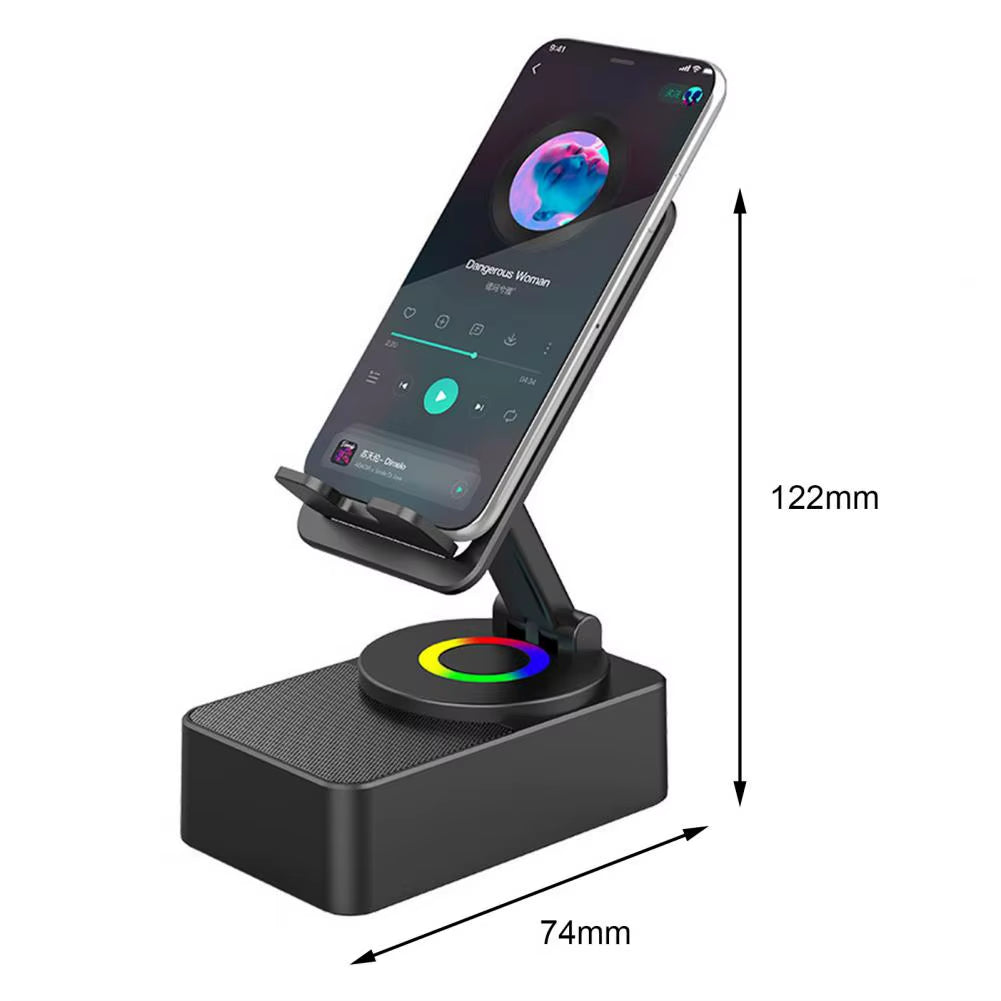 Bluetooth-Compatible Audio Power Phone Holder with Rotating Stand and Wireless Speaker - Foldable and Adjustable Cell Phone Stand