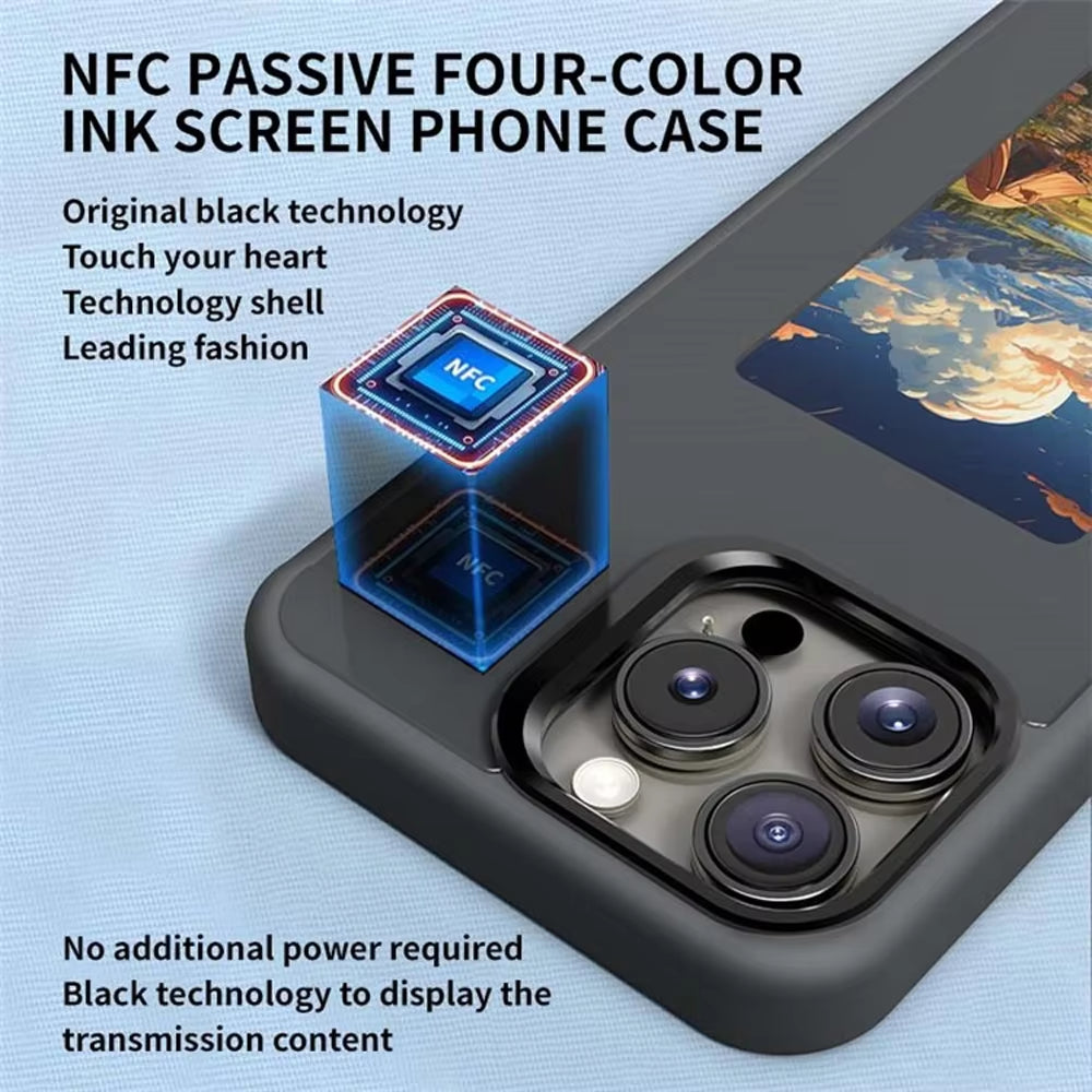 NFC Display Screen Smartphone Case for iPhone 16, 15, 14, 13 Pro Max - Customizable Protective Cover with Battery-Free Design