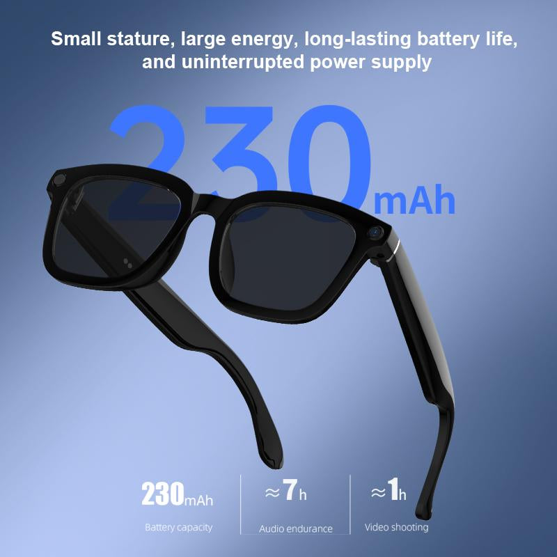 Smart Bluetooth Glasses with Camera, 1080P Video Recording Wearable Glasses, Multifunctional Wireless Audio Glasses with Headphone, Outdoor Sports Camera Sunglasses with Intelligent Voice Assistant, Anti-Blue Light Protection Eyeglass