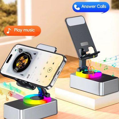 Bluetooth-Compatible Audio Power Phone Holder with Rotating Stand and Wireless Speaker - Foldable and Adjustable Cell Phone Stand