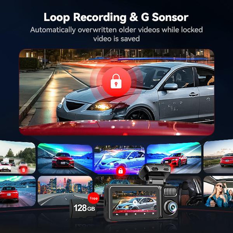 REDTIGER F17 Elite 4K 3-Channel Dash Cam with STARVIS 2 IMX678 & IMX675, 128GB Card, Full Night Color, 4K+2.5K+1080P Front Rear Inside, Touch Screen, Voice Control, 5Ghz Wifi 6, GPS, HDR, Parking Mode, 24 Hours Recording - Car Camera