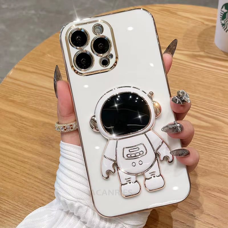 Astronaut Holder Plating Case with Silicone Stand for Samsung Galaxy A54, A34, A14, A15, A25, A35 5G, A24 4G, M54, M14