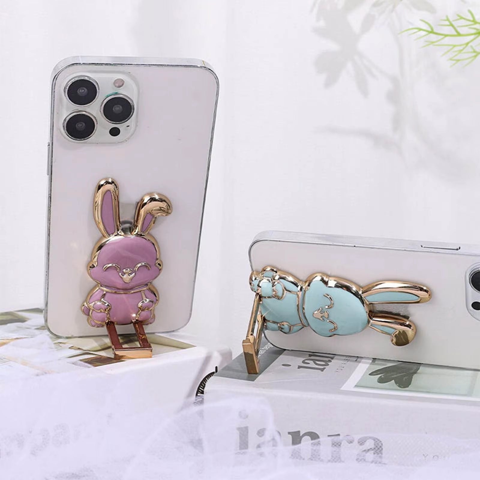 Foldable Bunny Phone Stand -  Portable Holder for Mobile Devices, Ideal Desk Accessory for Office and Home Decor