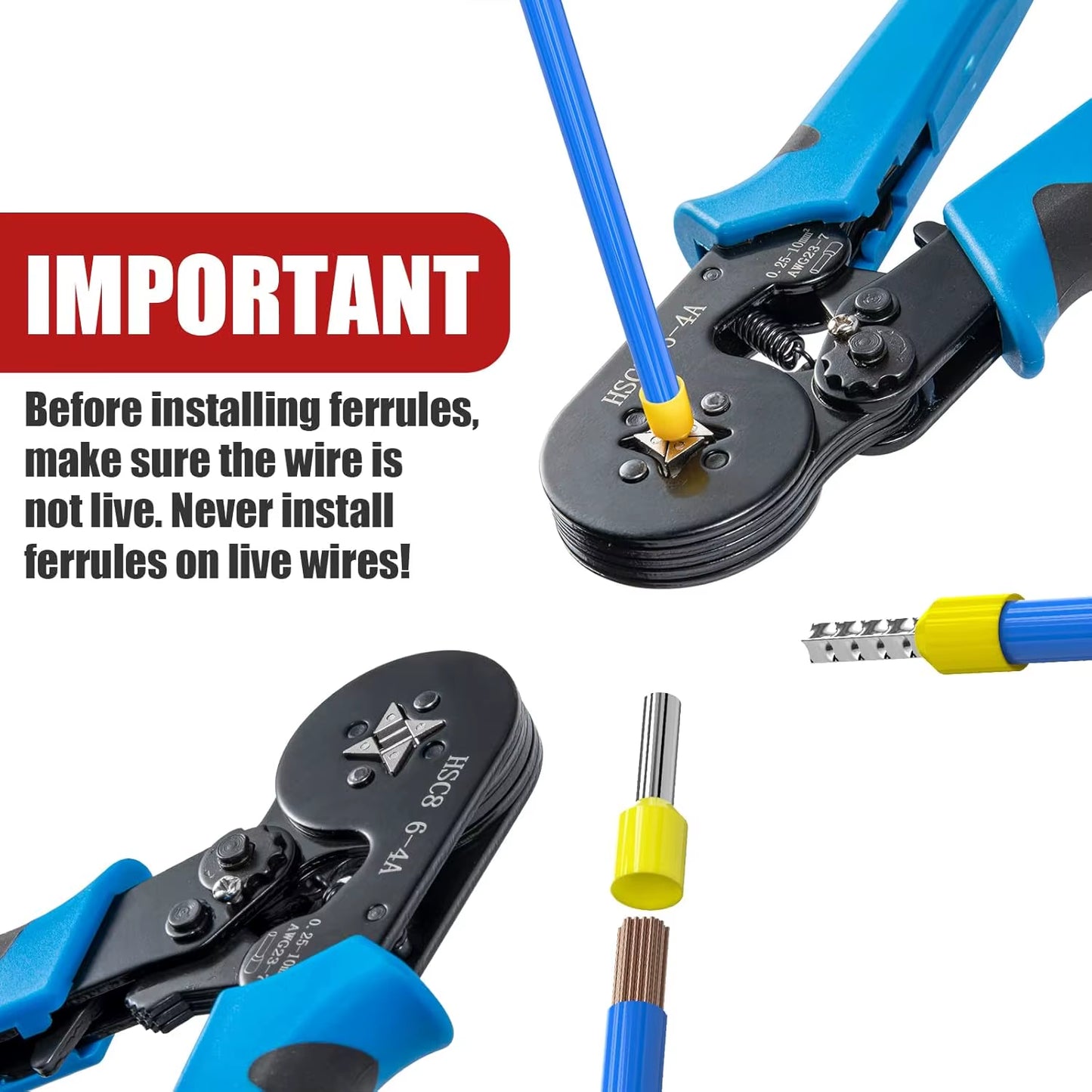 Ferrule Crimping Tool Kit with 1250 PCS Wire Ferrules and Self-Adjustable Ratchet Crimper Plier Set