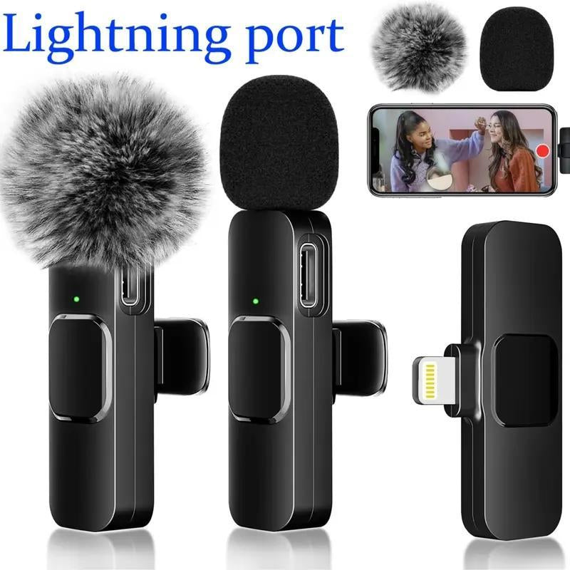 2 Count Wireless Microphone for Iphone,Ipad,Android, Mini Wireless Clip-On Microphones for Iphone Video Recording,Interview, Vlog