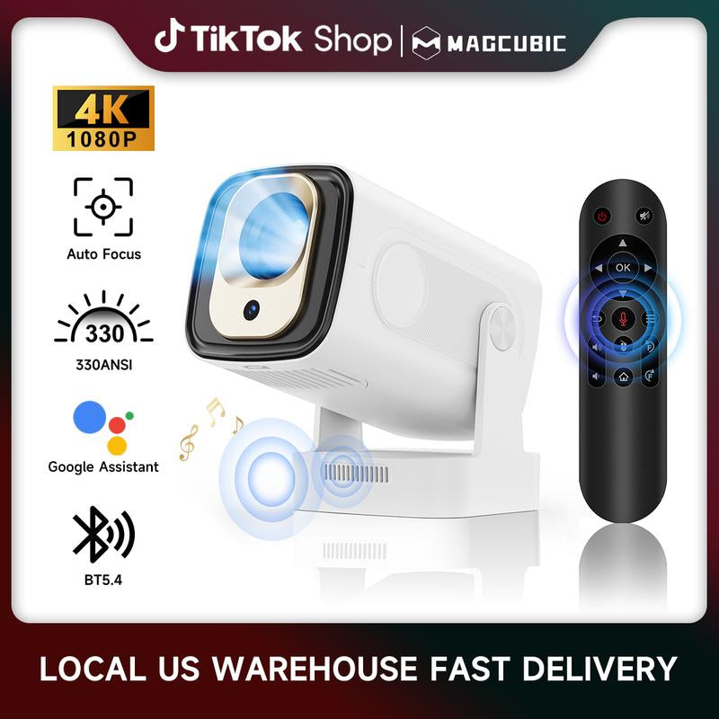 [US Warehouse] Magcubic Auto Focus HY310 Projector 330ANSI Google Assistant 4K Decode Native 1080P BT5.4 WIFI6 Android 11 Built-In Speaker Allwinner H713 180° Flexible 130"Screen 60Hz Reflash Home Cinema Mini Portable Projector Wireless Local