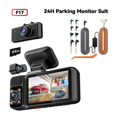 REDTIGER F17 Elite 4K 3-Channel Dash Cam with STARVIS 2 IMX678 & IMX675, 128GB Card, Full Night Color, 4K+2.5K+1080P Front Rear Inside, Touch Screen, Voice Control, 5Ghz Wifi 6, GPS, HDR, Parking Mode, 24 Hours Recording - Car Camera