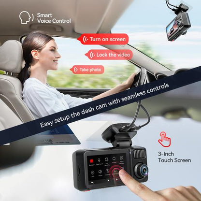 REDTIGER F17 Elite 4K 3-Channel Dash Cam with STARVIS 2 IMX678 & IMX675, 128GB Card, Full Night Color, 4K+2.5K+1080P Front Rear Inside, Touch Screen, Voice Control, 5Ghz Wifi 6, GPS, HDR, Parking Mode, 24 Hours Recording - Car Camera