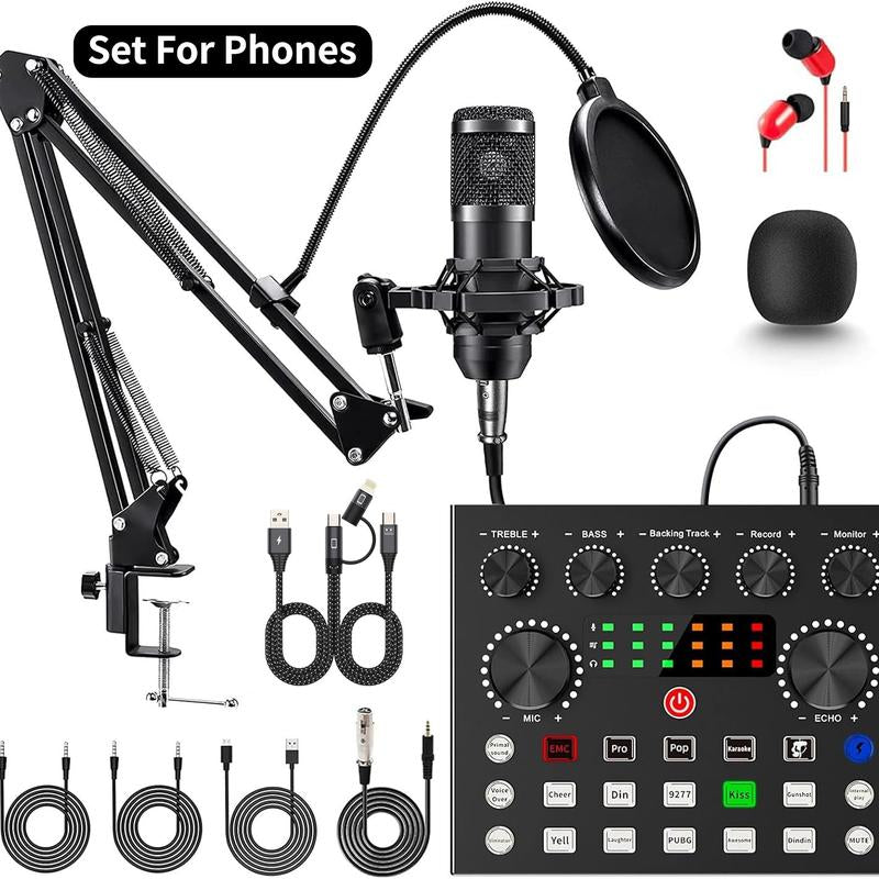 Podcast Equipment Bundle, BM800 Podcast Microphone Bundle with V8S Voice Changer, Condenser Microphone Recording Studio Package for Podcasting Live Streaming Singing PC Mobile Tiktok Youtube