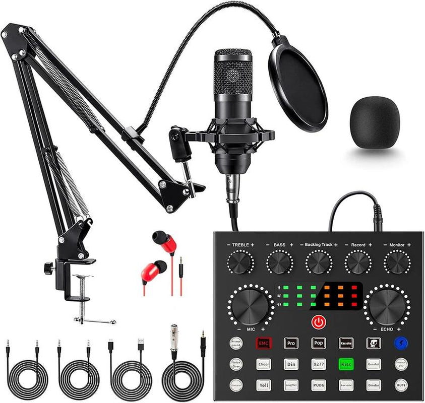 Podcast Equipment Bundle, BM800 Podcast Microphone Bundle with V8S Voice Changer, Condenser Microphone Recording Studio Package for Podcasting Live Streaming Singing PC Mobile Tiktok Youtube