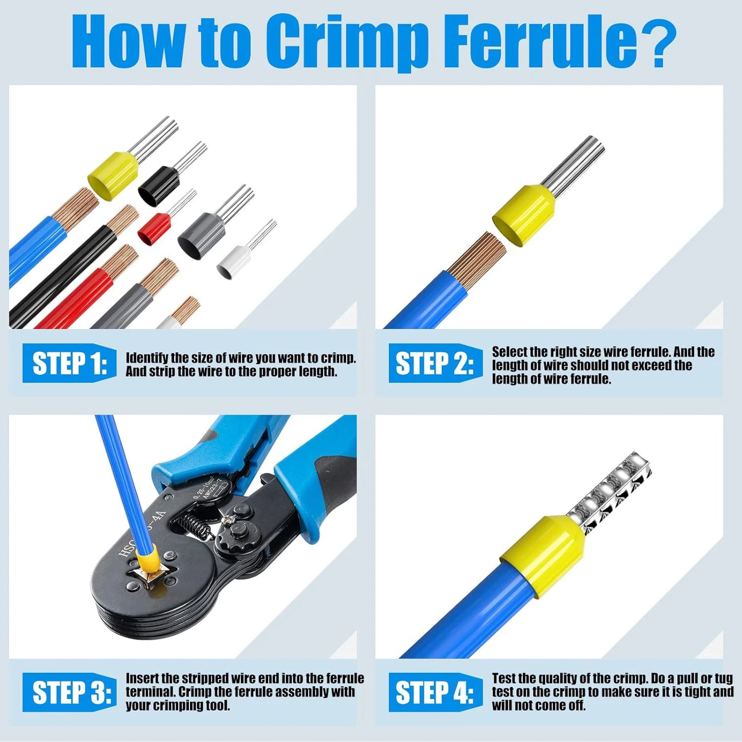 Ferrule Crimping Tool Kit with 1250 PCS Wire Ferrules and Self-Adjustable Ratchet Crimper Plier Set