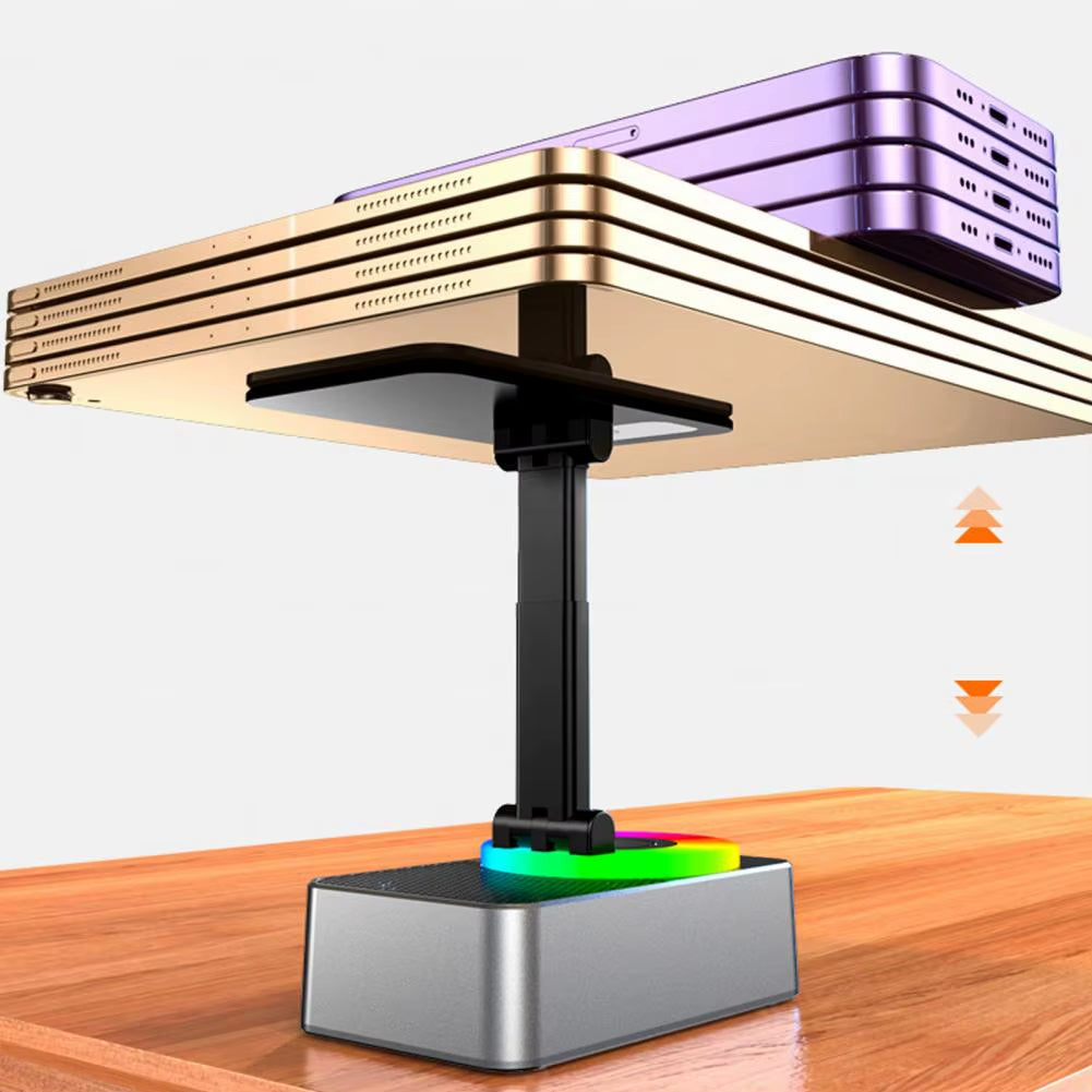 Bluetooth-Compatible Audio Power Phone Holder with Rotating Stand and Wireless Speaker - Foldable and Adjustable Cell Phone Stand