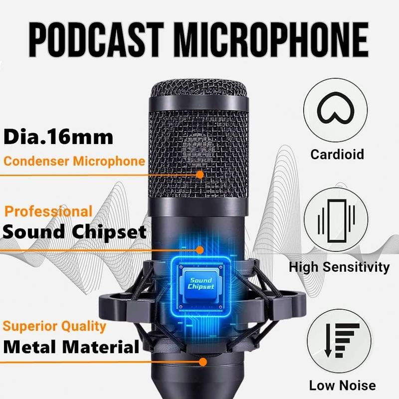 Podcast Equipment Bundle, BM800 Podcast Microphone Bundle with V8S Voice Changer, Condenser Microphone Recording Studio Package for Podcasting Live Streaming Singing PC Mobile Tiktok Youtube