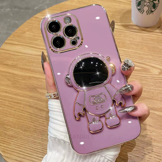 Astronaut Holder Plating Case with Silicone Stand for Samsung Galaxy A54, A34, A14, A15, A25, A35 5G, A24 4G, M54, M14