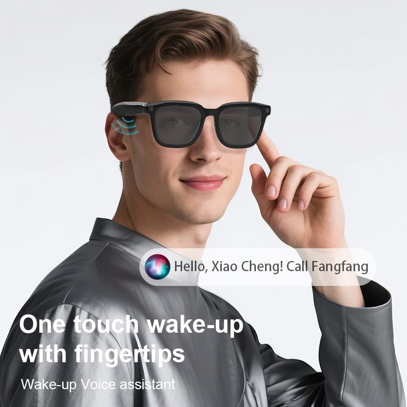 Smart Bluetooth Glasses with Camera, 1080P Video Recording Wearable Glasses, Multifunctional Wireless Audio Glasses with Headphone, Outdoor Sports Camera Sunglasses with Intelligent Voice Assistant, Anti-Blue Light Protection Eyeglass