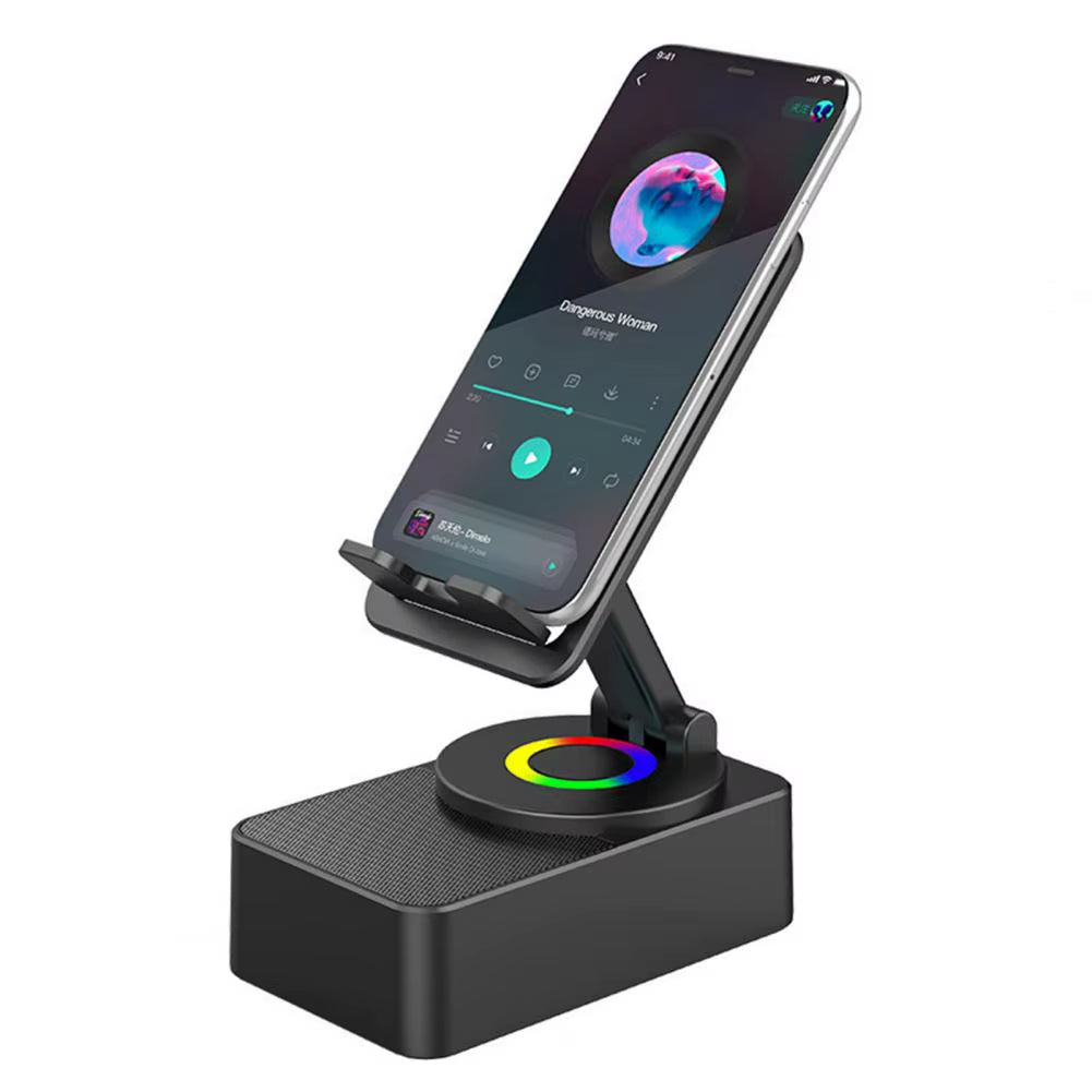 Bluetooth-Compatible Audio Power Phone Holder with Rotating Stand and Wireless Speaker - Foldable and Adjustable Cell Phone Stand