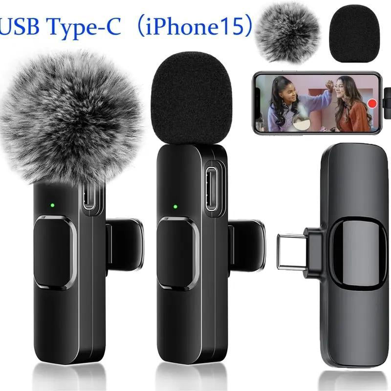 2 Count Wireless Microphone for Iphone,Ipad,Android, Mini Wireless Clip-On Microphones for Iphone Video Recording,Interview, Vlog