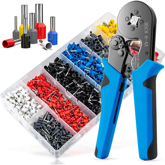 Ferrule Crimping Tool Kit with 1250 PCS Wire Ferrules and Self-Adjustable Ratchet Crimper Plier Set