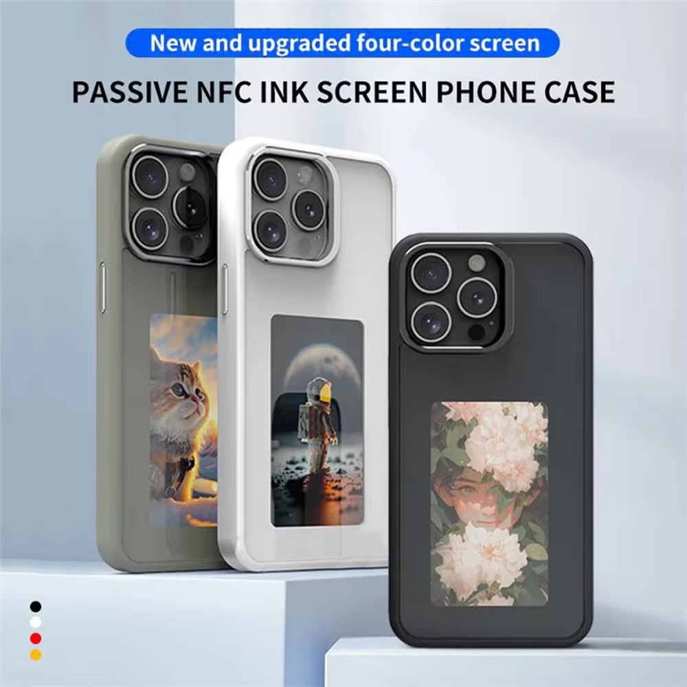 NFC Display Screen Smartphone Case for iPhone 16, 15, 14, 13 Pro Max - Customizable Protective Cover with Battery-Free Design