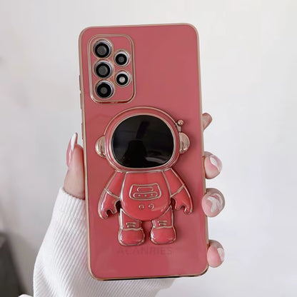 Astronaut Holder Plating Case with Silicone Stand for Samsung Galaxy A54, A34, A14, A15, A25, A35 5G, A24 4G, M54, M14