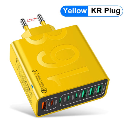 150W Multi-Port USB Fast Charging Wall Adapter for Xiaomi, iPhone, Samsung, Huawei - PD Type C Travel Charger with EU/US/KR Plug