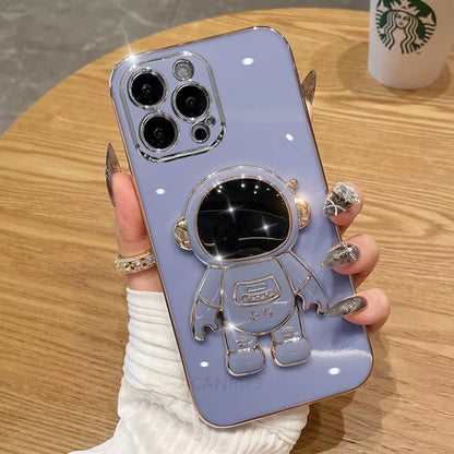 Astronaut Holder Plating Case with Silicone Stand for Samsung Galaxy A54, A34, A14, A15, A25, A35 5G, A24 4G, M54, M14